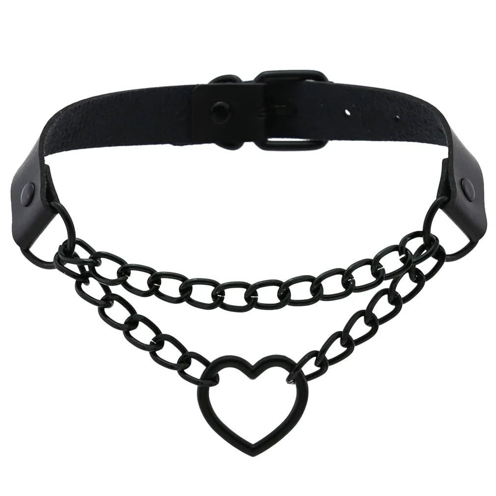 Halloween Emo Cosplay All Black Goth Choker Necklaces For Women Men Punk Spike Rivet Round Heart Bell Belt Necklaces Y2K Jewelry-Dollar Bargains Online Shopping Australia