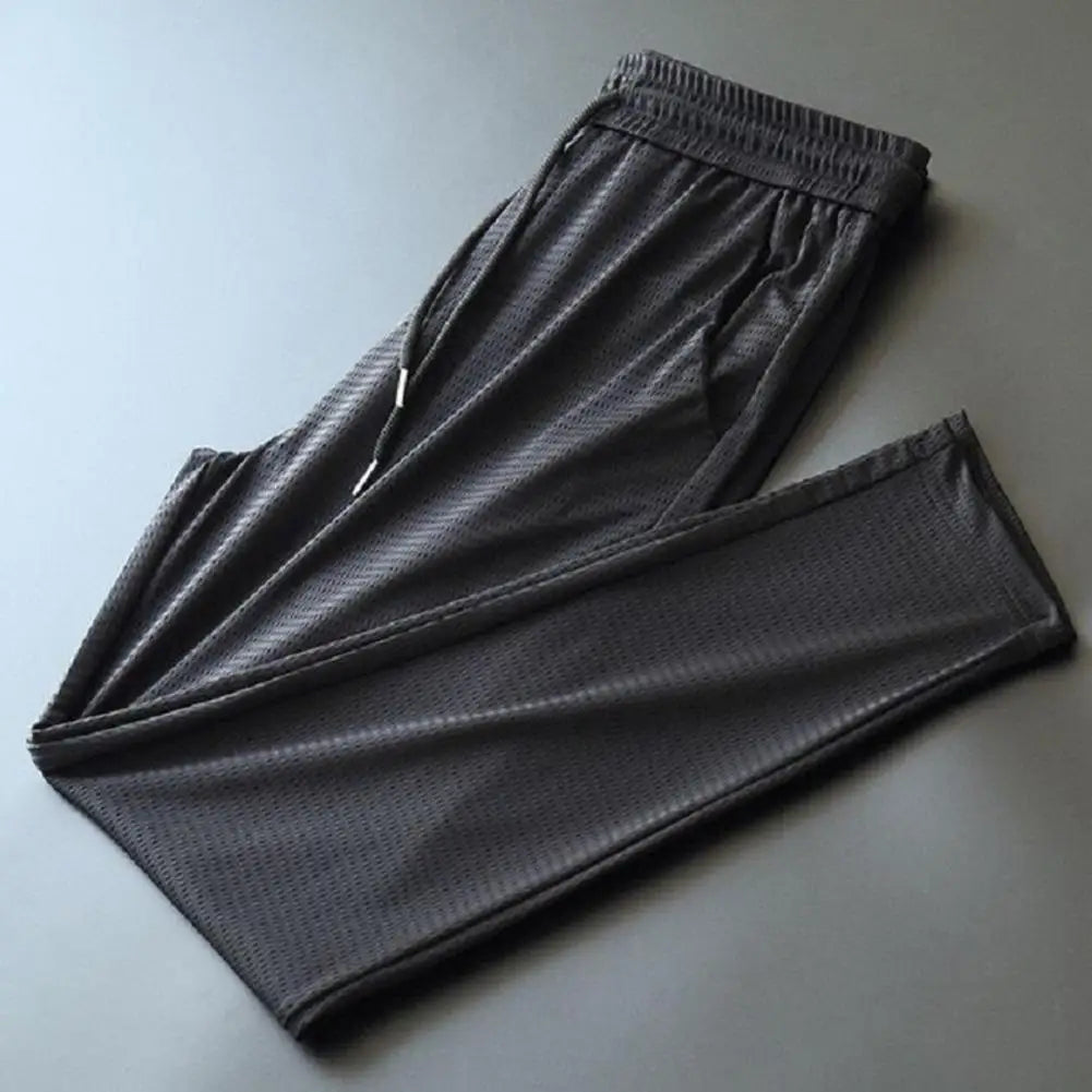 Casual Men Pants Summer Mid Rise Elastic Waist Straight Ninth Pants Ice Cool Loose Men Trousers