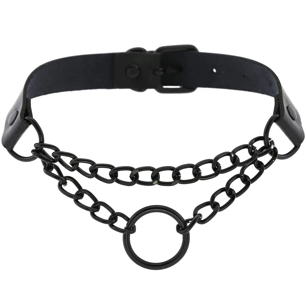 Halloween Emo Cosplay All Black Goth Choker Necklaces For Women Men Punk Spike Rivet Round Heart Bell Belt Necklaces Y2K Jewelry-Dollar Bargains Online Shopping Australia