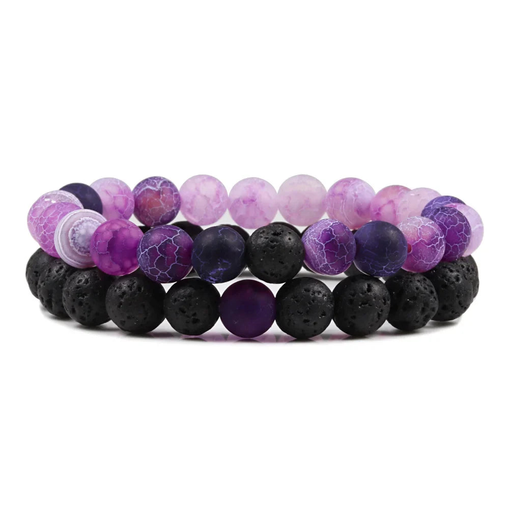 Beaded Bracelets Bangles Set Natural Lava Stone Couples Distance Energy Elastic Rope Men Women Best Friend Jewelry Gift