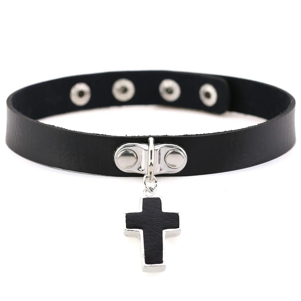 Halloween Emo Cosplay All Black Goth Choker Necklaces For Women Men Punk Spike Rivet Round Heart Bell Belt Necklaces Y2K Jewelry-Dollar Bargains Online Shopping Australia