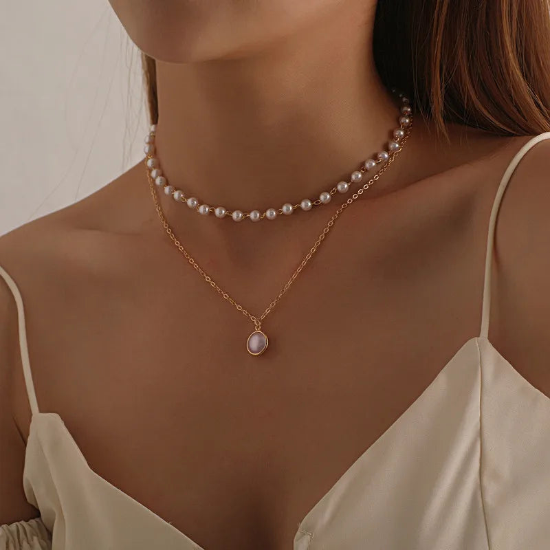 Bohemia Multilayer Necklace For Women Gold Silver Color Pearl Choker Necklaces