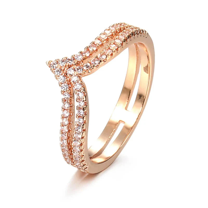 Rose Gold Ring Double Row Micro-wax Inlay Natural Zircon Hollow Rings Women Wedding Party Fine Jewelry-Dollar Bargains Online Shopping Australia