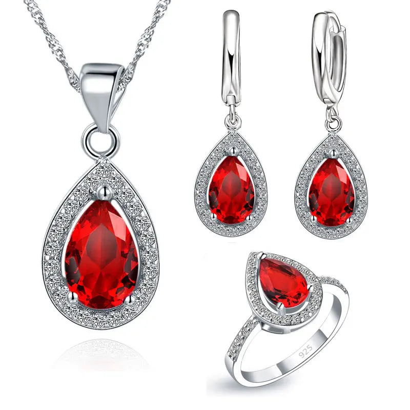 Jewelry Sets Water Drop Cubic Zirconia CZ Stone 925 Sterling Silver Earrings Necklaces Finger Rings-Dollar Bargains Online Shopping Australia