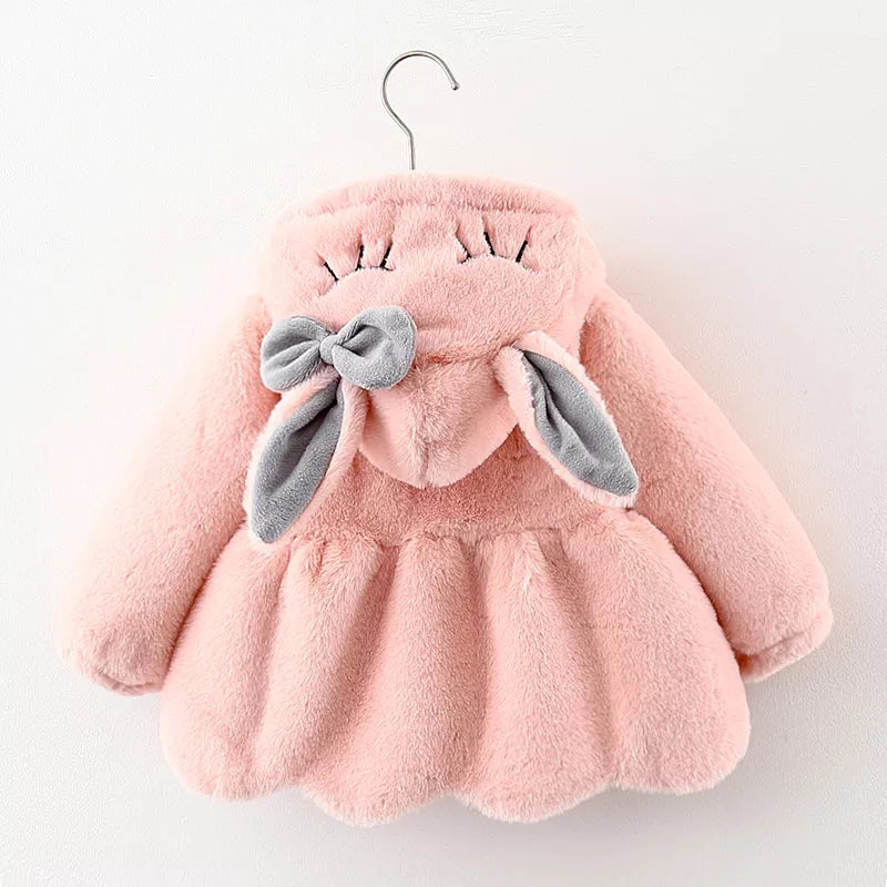 Cute Rabbit Ears Plush Baby Jacket Christmas Sweet Princess Girls Coat Autumn Winter Warm Hooded Outerwear Toddler Girl Clothes-Dollar Bargains Online Shopping Australia