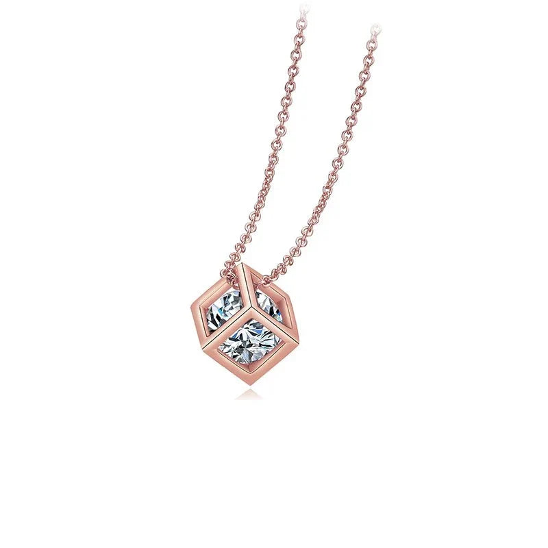 Charms Necklace For Women Aesthetic Cube Pink Zircon Rose Gold Color Choker Chain On Neck Jewelry Korean Pendants-Dollar Bargains Online Shopping Australia