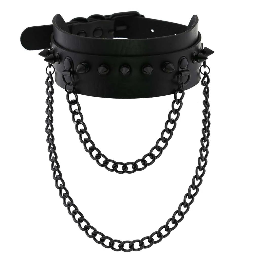 Halloween Emo Cosplay All Black Goth Choker Necklaces For Women Men Punk Spike Rivet Round Heart Bell Belt Necklaces Y2K Jewelry-Dollar Bargains Online Shopping Australia