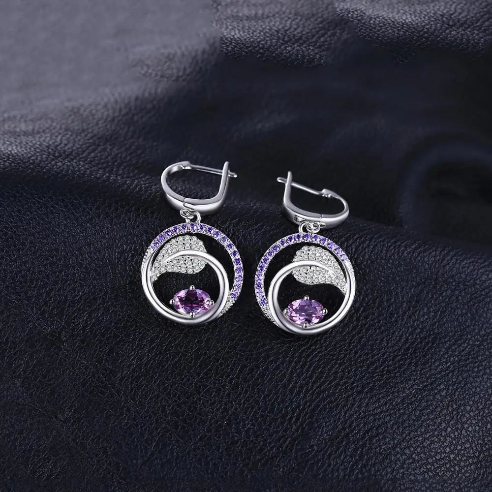 Leaf 1.2ct Created Alexandrite Sapphire 925 Sterling Silver Drop Earrings for Women Purple Gemstone Jewelry Gift