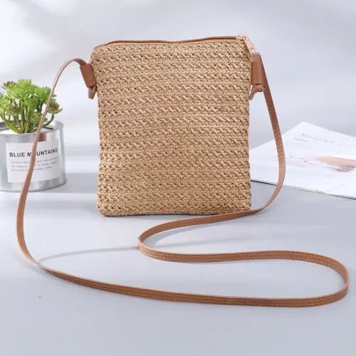 Summer Women New Fashion Straw Bag Rattan Woven Tote Purse New Crossbody Messenger Bag Plait Small Square Handbag Boho Beach-Dollar Bargains Online Shopping Australia
