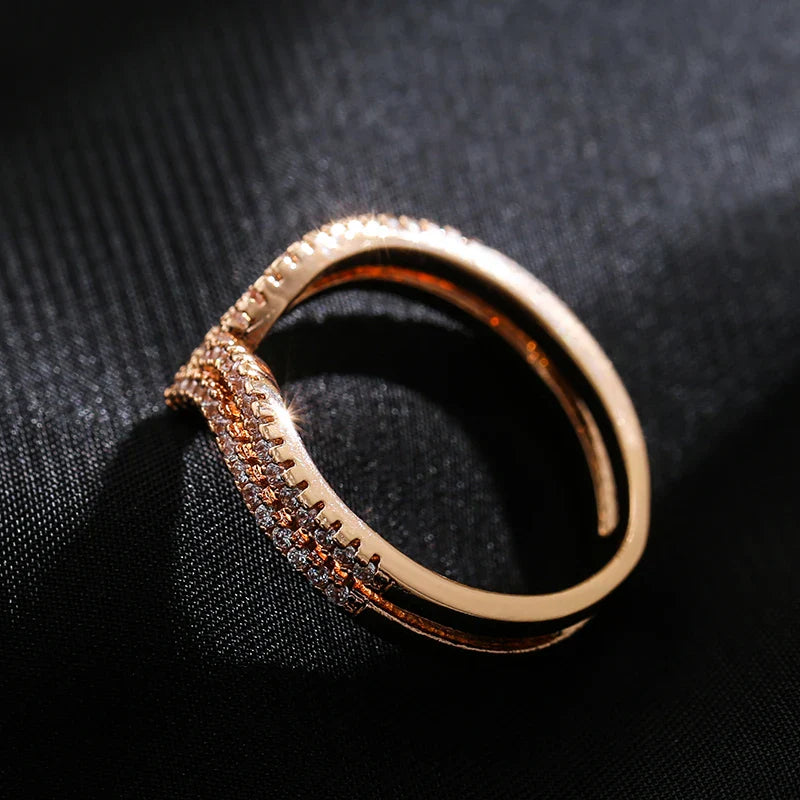 Rose Gold Ring Double Row Micro-wax Inlay Natural Zircon Hollow Rings Women Wedding Party Fine Jewelry-Dollar Bargains Online Shopping Australia
