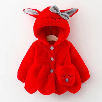 Cute Rabbit Ears Plush Baby Jacket Christmas Sweet Princess Girls Coat Autumn Winter Warm Hooded Outerwear Toddler Girl Clothes-Dollar Bargains Online Shopping Australia