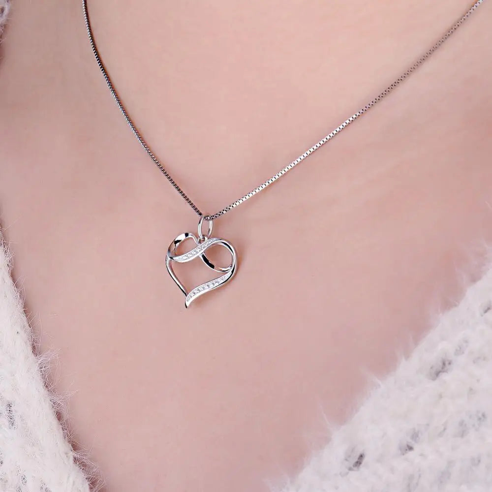 Infinity Love Knot Heart 925 Sterling Silver Pendant Necklace for Womam Girl Fashion Fine Jewelry Gift No Chain