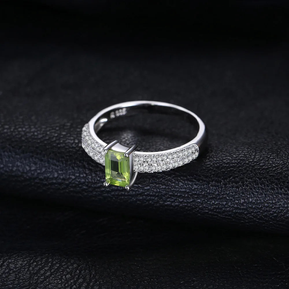 Emerald Cut Natural Peridot 925 Sterling Silver Solitaire Ring for Women Gemstone Fine Jewelry Anniversary Gift
