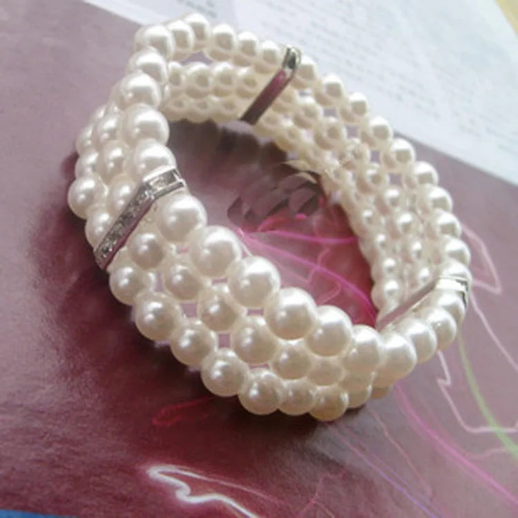 Three-layer Rhinestone Imitation Pearl Bracelet Elegant Multi-layer Elastic Bracelet Bridal Jewelry