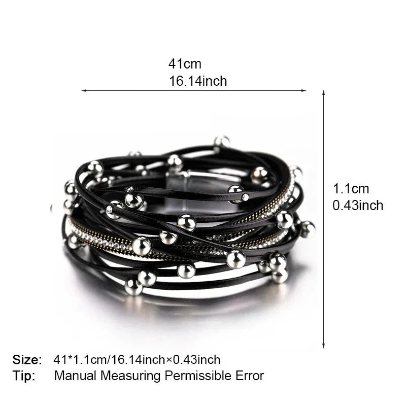 Metal Beads Charm Leather Bracelets for Women Fashion Crystal Chain Bohemian Multilayer Wrap Bracelet Female Jewelry-Dollar Bargains Online Shopping Australia