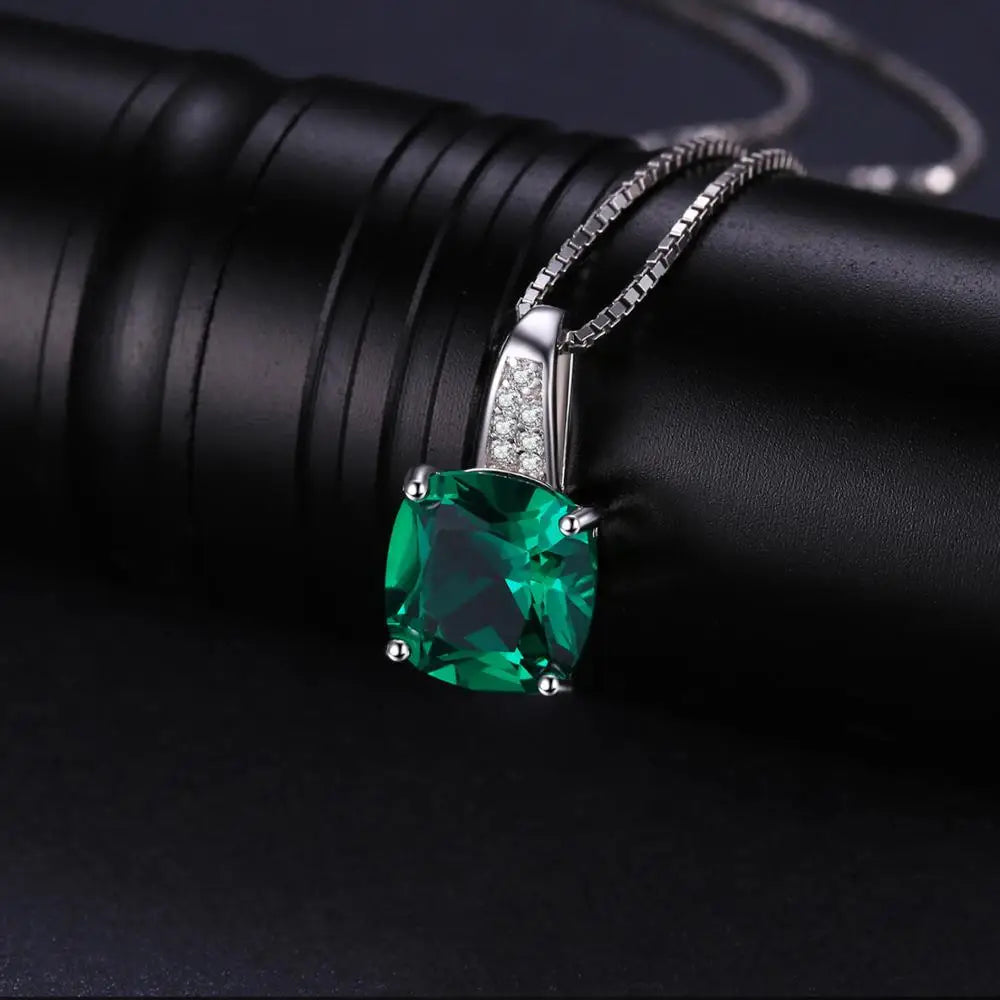 Simulated Nano Green Emerald Created Ruby 925 Sterling Silver Pendant Necklace Women Gemstone Solitaire No Chain