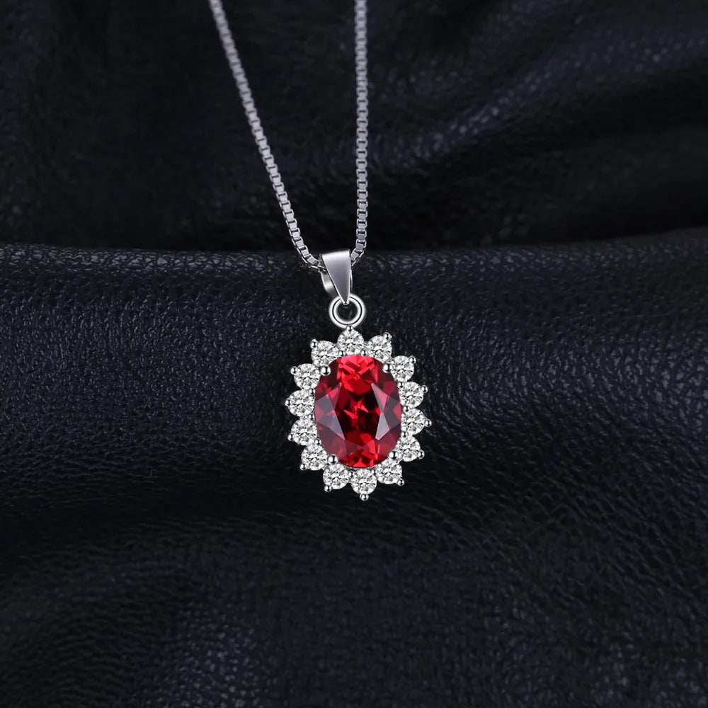 2.5ct Diana Natural Red Garnet 925 Sterling Silver Engagement Pendant Necklace for Woman Fashion