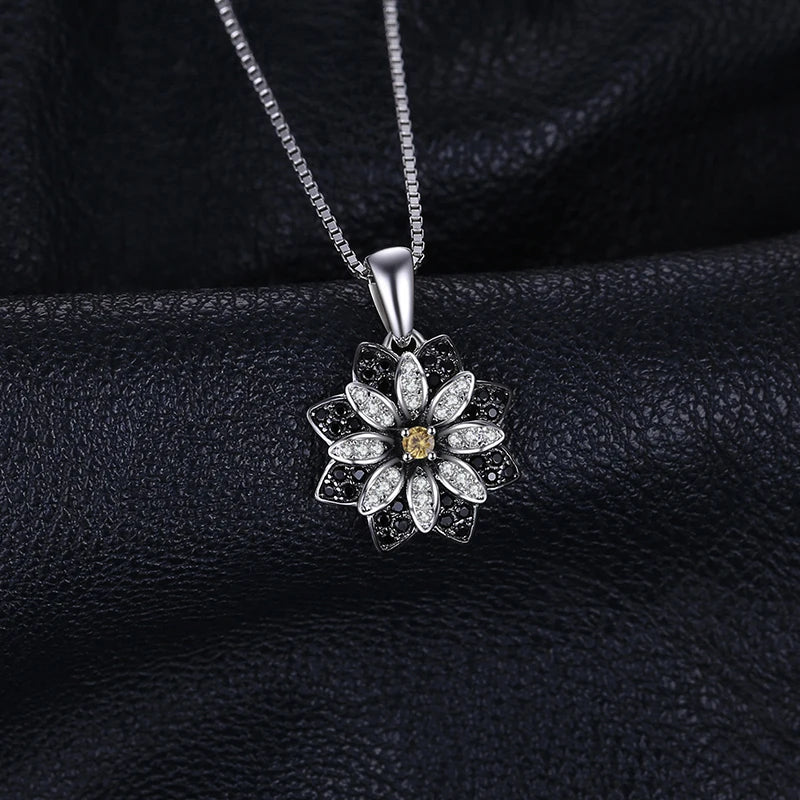 Flower Natural Smoky Quartz Black Spinel 925 Sterling Silver Necklace Pendant for Women Fine Jewelry Without Chain