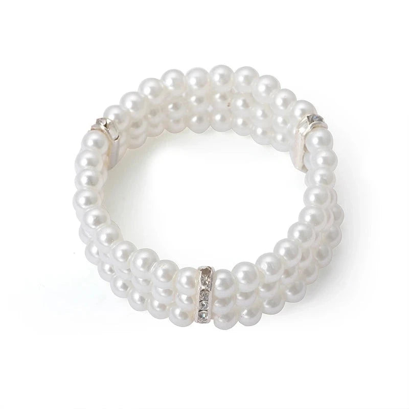 Three-layer Rhinestone Imitation Pearl Bracelet Elegant Multi-layer Elastic Bracelet Bridal Jewelry