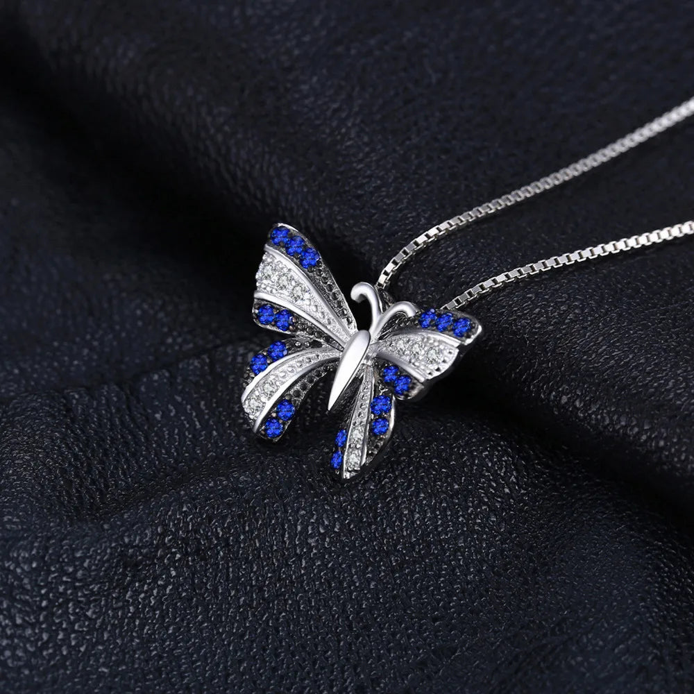 Butterfly Created Blue Spinel 925 Sterling Silver Pendant Necklace for Woman Trendy Fine Jewelry Gift No Chain