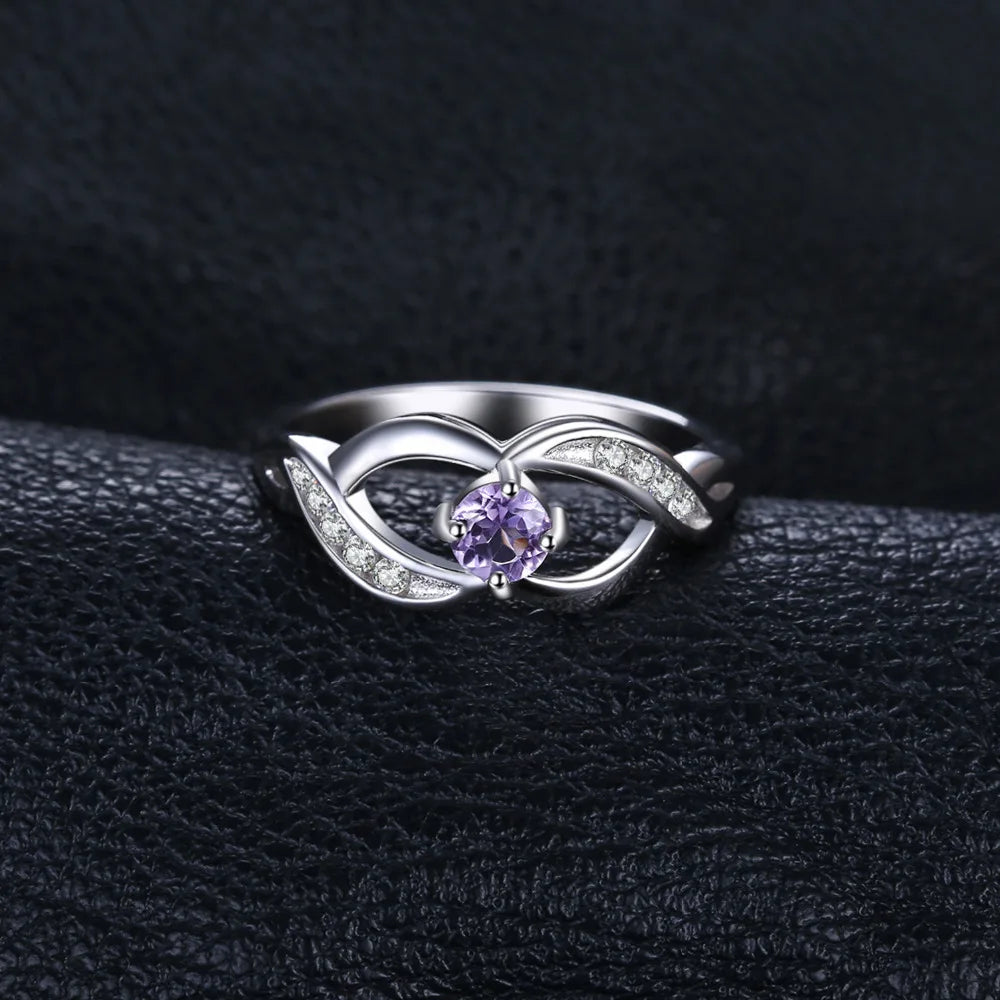 Infinity Round Natural Amethyst 925 Sterling Silver Rings for Women Fashion Purple Gemstone Jewelry Statement Band