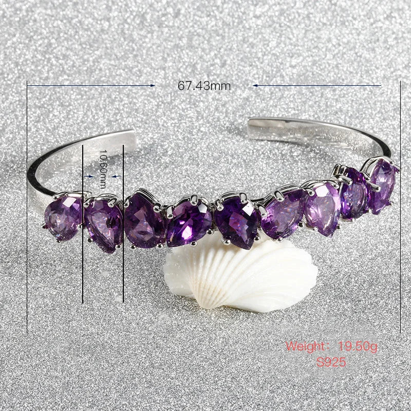 Sterling Silver 925 Bangle For Women Fine Jewelry Bracelet Purple WaterDrop Pear Amethyst Wedding Valentine Day Gift Adjustable-Dollar Bargains Online Shopping Australia
