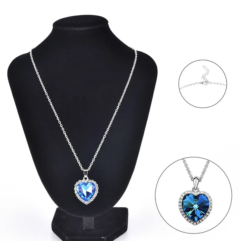Movie Titanic Heart Of Ocean Pendant Necklace Blue Heart Necklace Crystal Rhinestone Luxury Necklace Women Charming Jewelry
