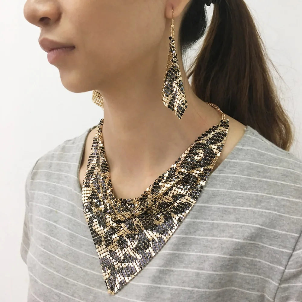 Rhinestone Metal Slice Bib Choker Necklaces Earrings Party Wedding Fashion Jewelry Sets-Dollar Bargains Online Shopping Australia