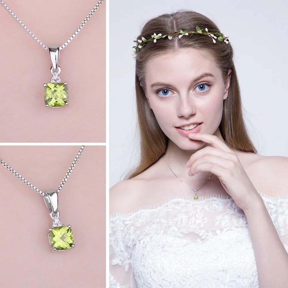 1.1ct Genuine Natural Peridot 925 Sterling Silver Pendant Necklace for Woman Fine Jewelry Gemstone Choker No Chain