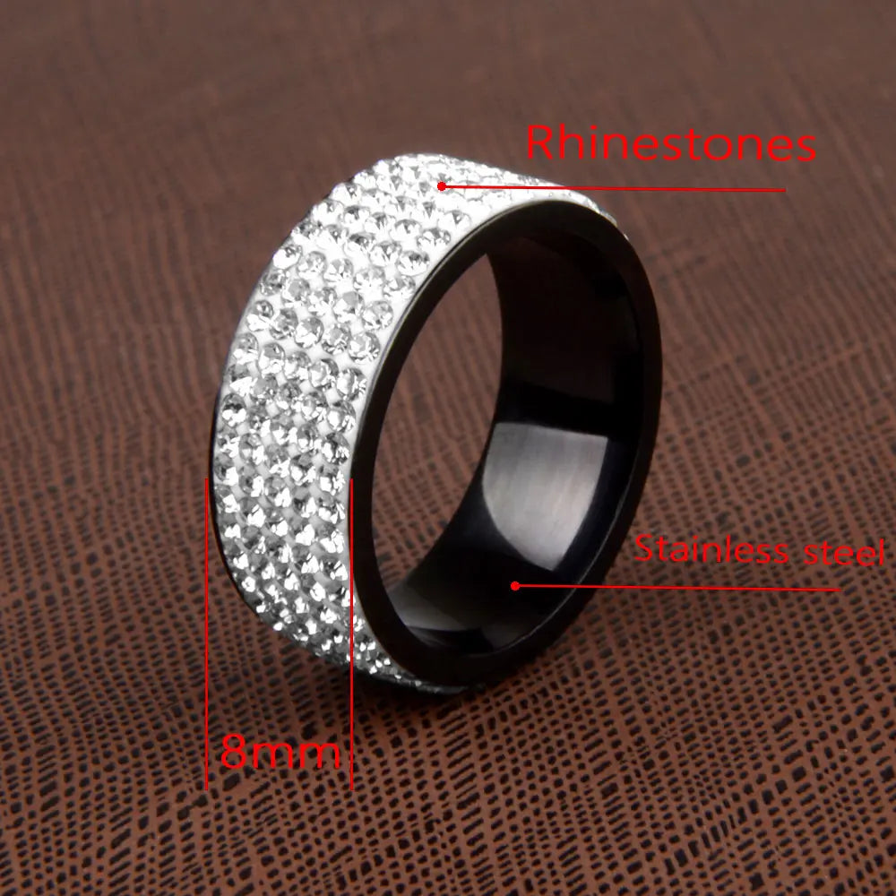 Punk Rock Stainless Steel Black Ring Men Crystal Ring For Women Wedding Ring Jewelry