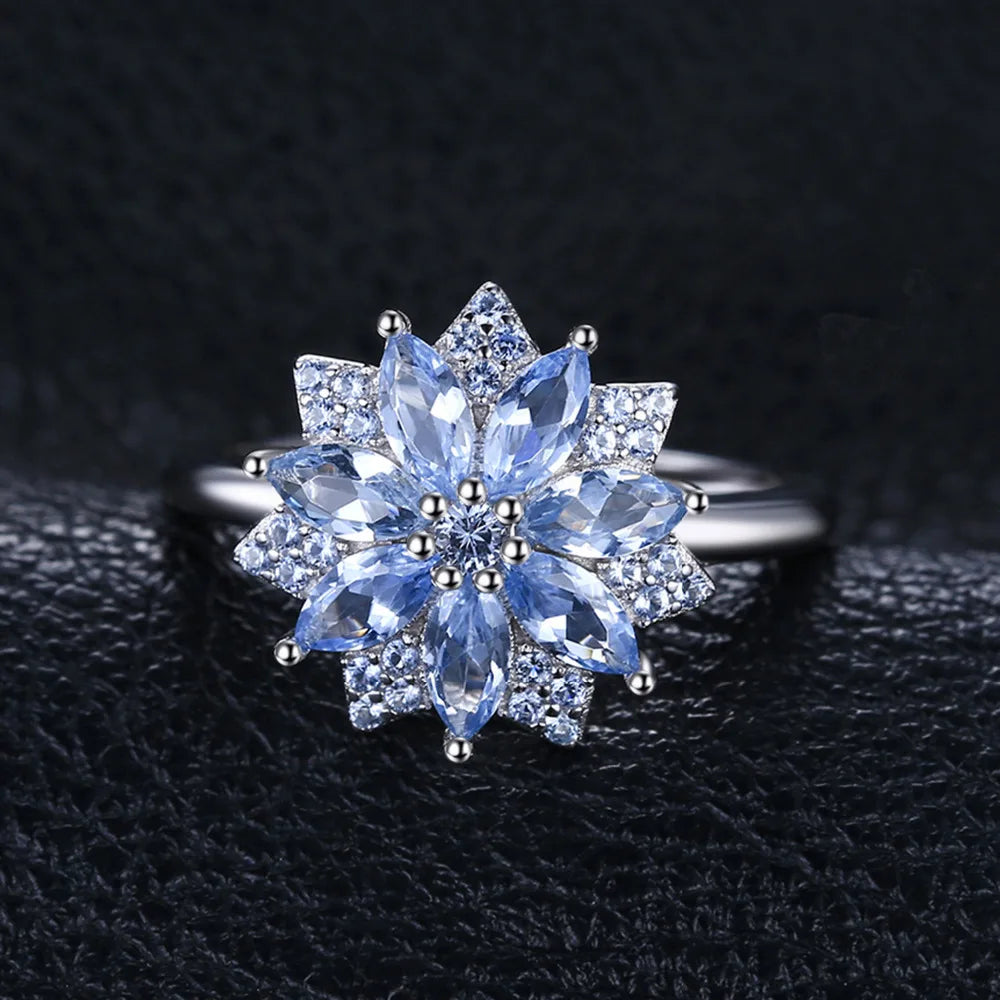 Flower 1.2ct Created Light Blue Spinel 925 Sterling Silver Cocktail Ring for Woman Fashion Jewelry Trendy Gift