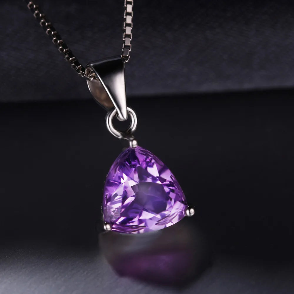1.6ct Natural Amethyst 925 Sterling Silver Pendant Necklace for Women Fashion Gemstone Choker Without Chain