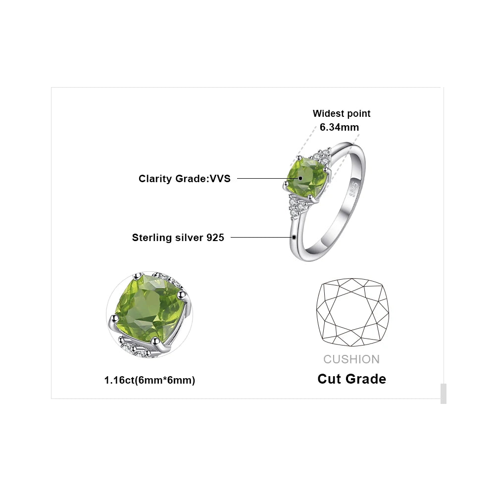 1.1ct Genuine Natural Peridot 925 Sterling Silver Solitaire Ring for Woman Fashion Gemstone Jewelry Wedding Gift