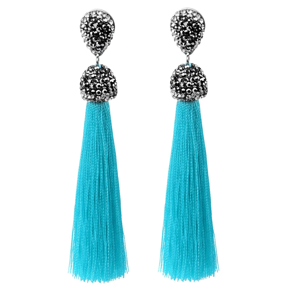 Long Tassel Earrings Handmade Bohemian Unusual Silk Crystal Dangle Drop Hanging Earrings-Dollar Bargains Online Shopping Australia