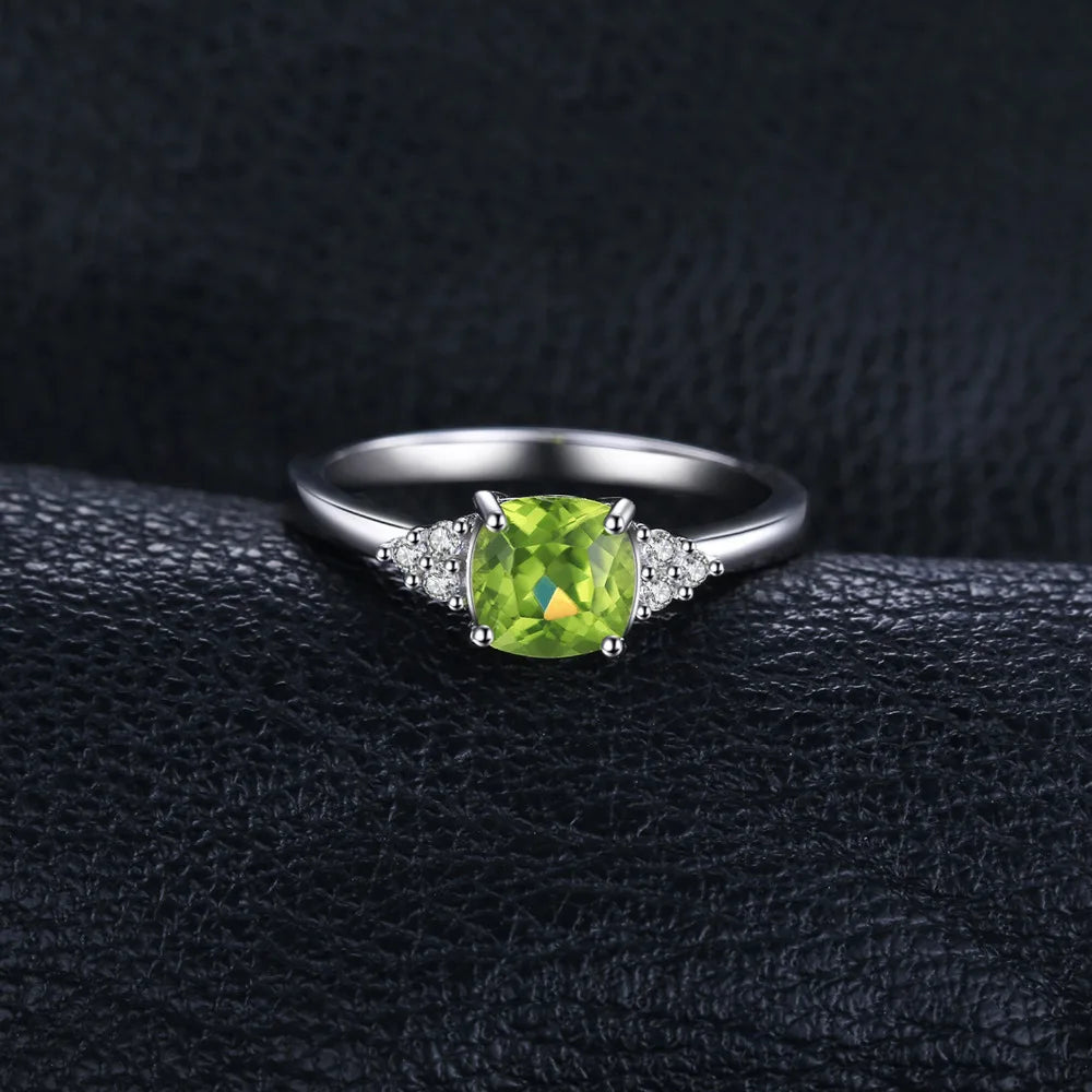 1.1ct Genuine Natural Peridot 925 Sterling Silver Solitaire Ring for Woman Fashion Gemstone Jewelry Wedding Gift