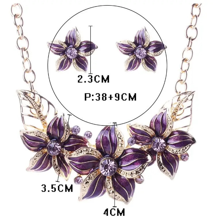 Austrian Crystal Enamel Flower Jewelry Sets Women African Costume Jewelry Maxi Necklace Earring Set-Dollar Bargains Online Shopping Australia