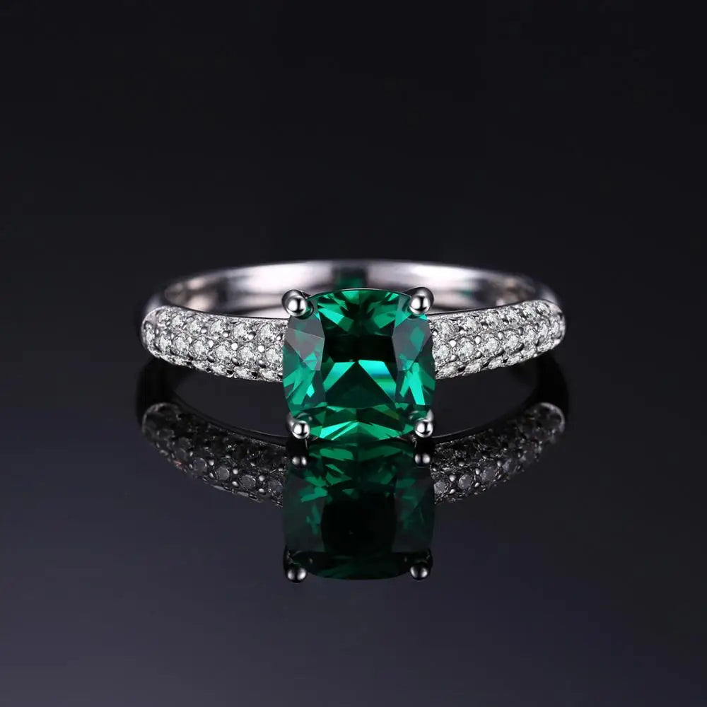 Green Simulated Nano Emerald Created Ruby Ring 925 Sterling Silver Gemstone Solitaire Engagement Rings for Women