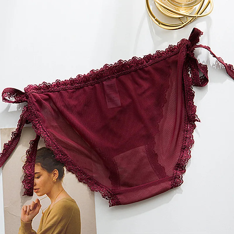 Ruffle Lace Mesh Seamless Panties For Women Hollow Out Transparent Sexy Underwear Briefs Female Lingerie Thongs-Dollar Bargains Online Shopping Australia