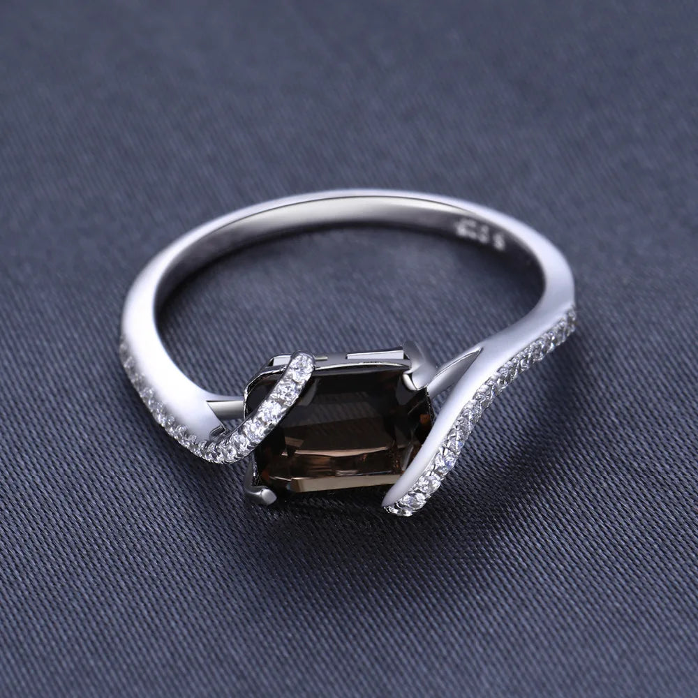 1.7ct Emerald Cut Genuine Smoky Quartz 925 Sterling Silver Ring for Woman Wedding Engagement Gemstone Jewelry
