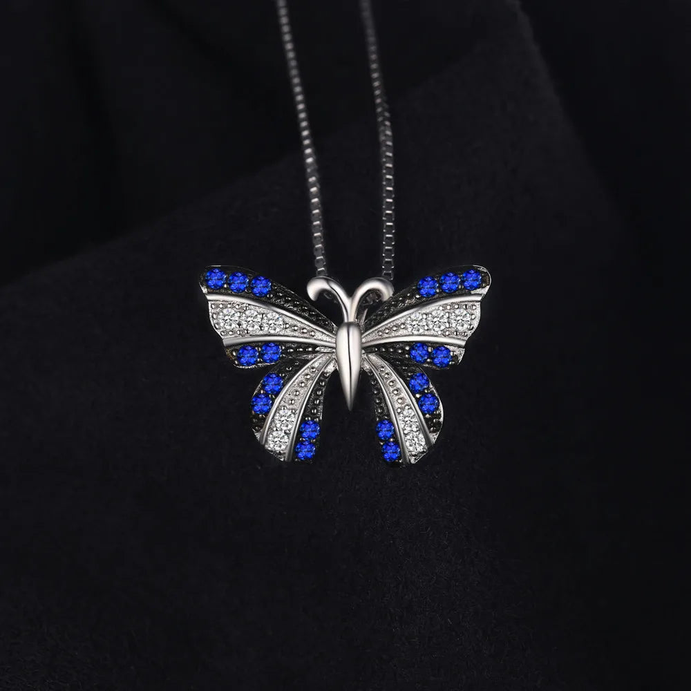 Butterfly Created Blue Spinel 925 Sterling Silver Pendant Necklace for Woman Trendy Fine Jewelry Gift No Chain