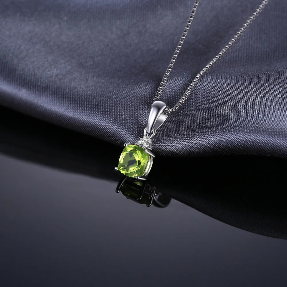 1.1ct Genuine Natural Peridot 925 Sterling Silver Pendant Necklace for Woman Fine Jewelry Gemstone Choker No Chain
