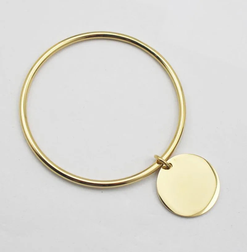 Classic Round Golden Charm Bangle Bracelet Stainless Steel Women Fashion Jewelry Gold Color-Dollar Bargains Online Shopping Australia