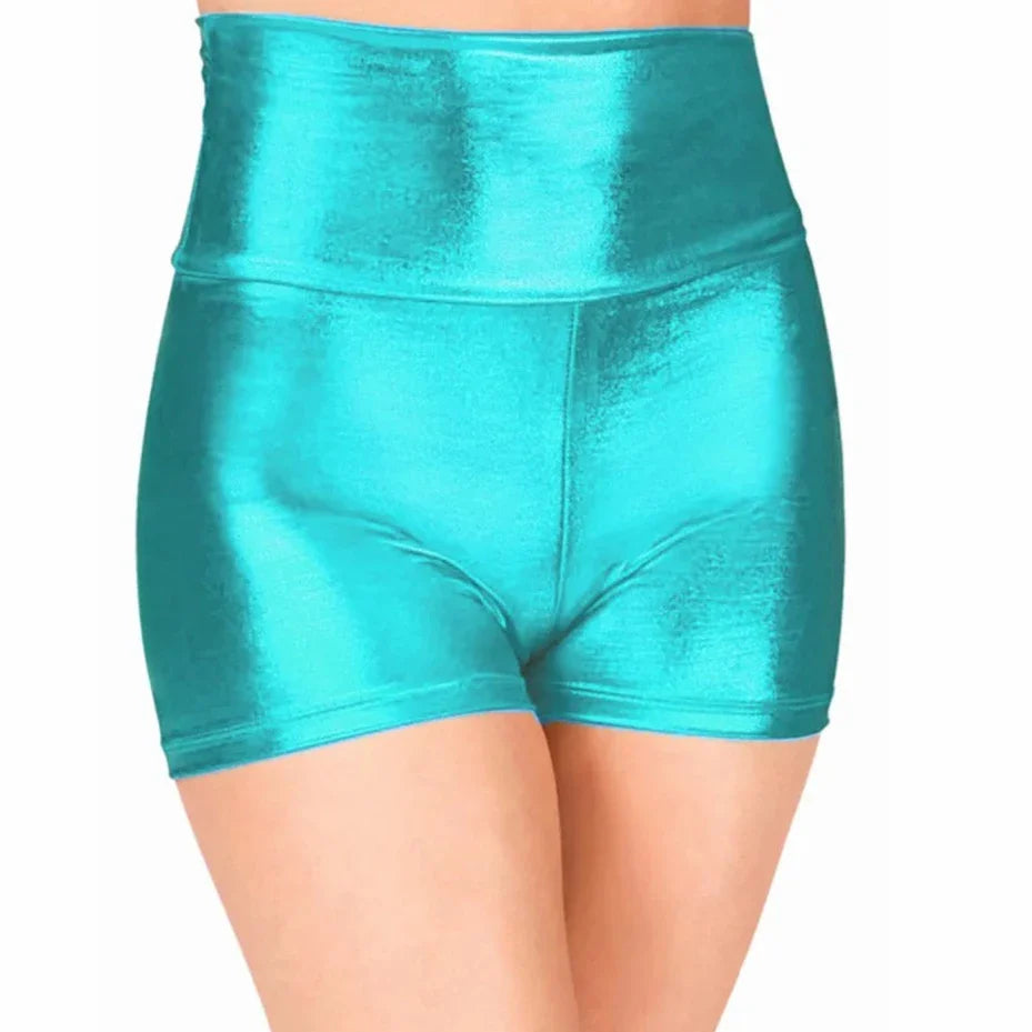 Women Metallic Dance Shorts Shiny Workout Shorts For Girls Gymnastics Red High Waisted Shorts Skinny Underpants-Dollar Bargains Online Shopping Australia