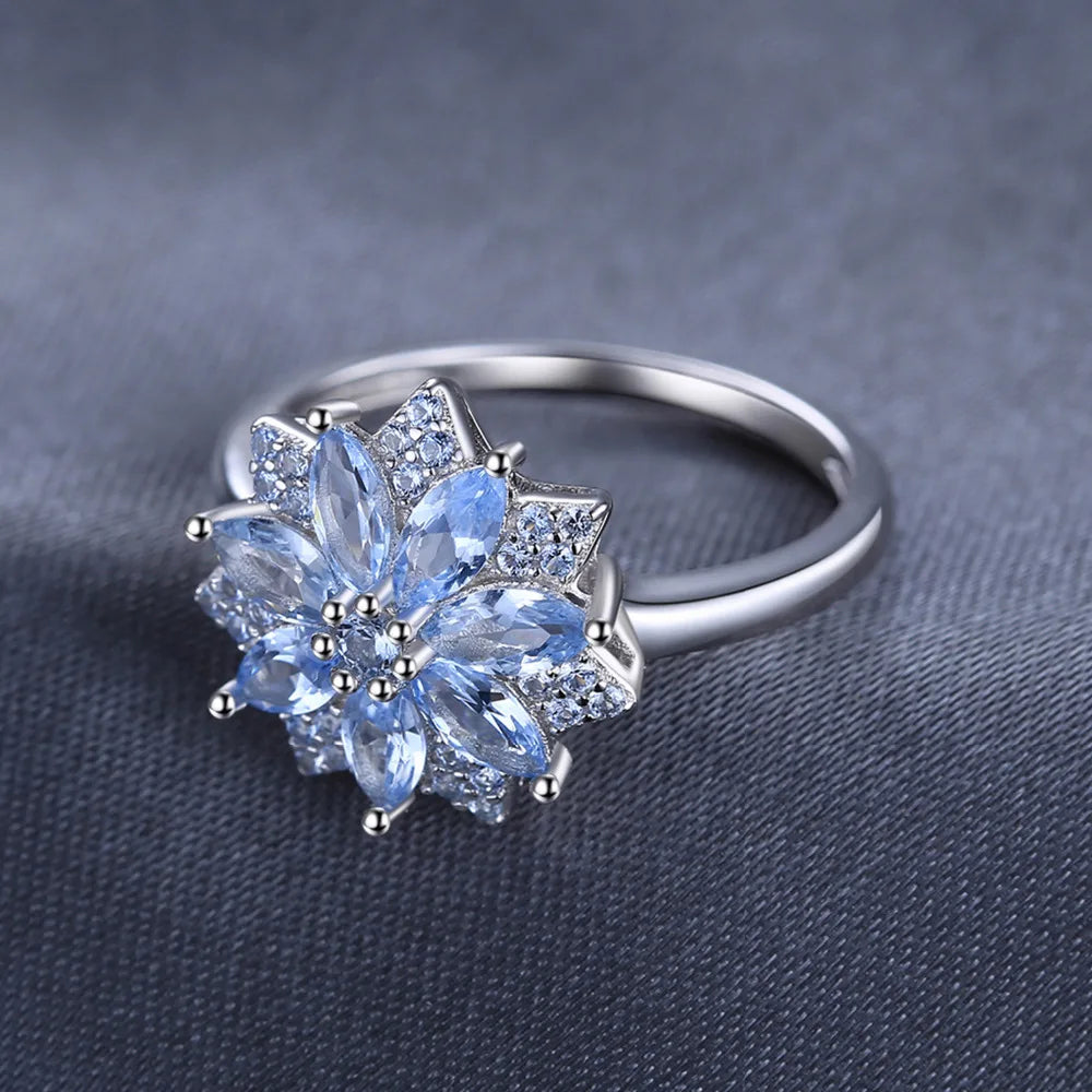 Flower 1.2ct Created Light Blue Spinel 925 Sterling Silver Cocktail Ring for Woman Fashion Jewelry Trendy Gift