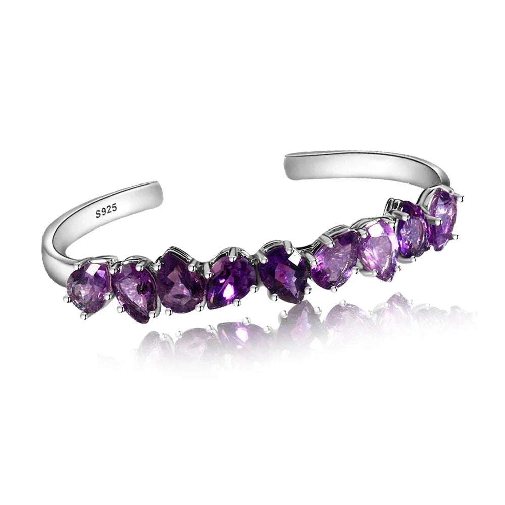 Sterling Silver 925 Bangle For Women Fine Jewelry Bracelet Purple WaterDrop Pear Amethyst Wedding Valentine Day Gift Adjustable-Dollar Bargains Online Shopping Australia