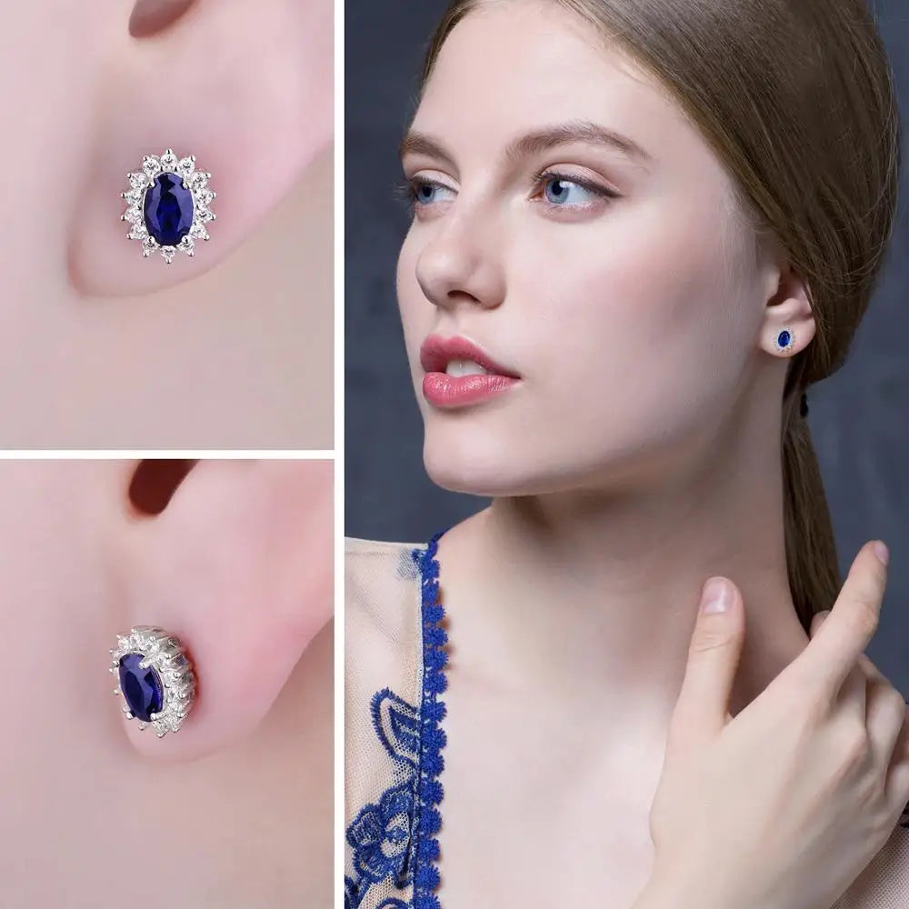 Created Blue Sapphire Ruby 925 Sterling Silver Stud Earrings Natural Amethyst Garnet Peridot Topaz Princess Diana