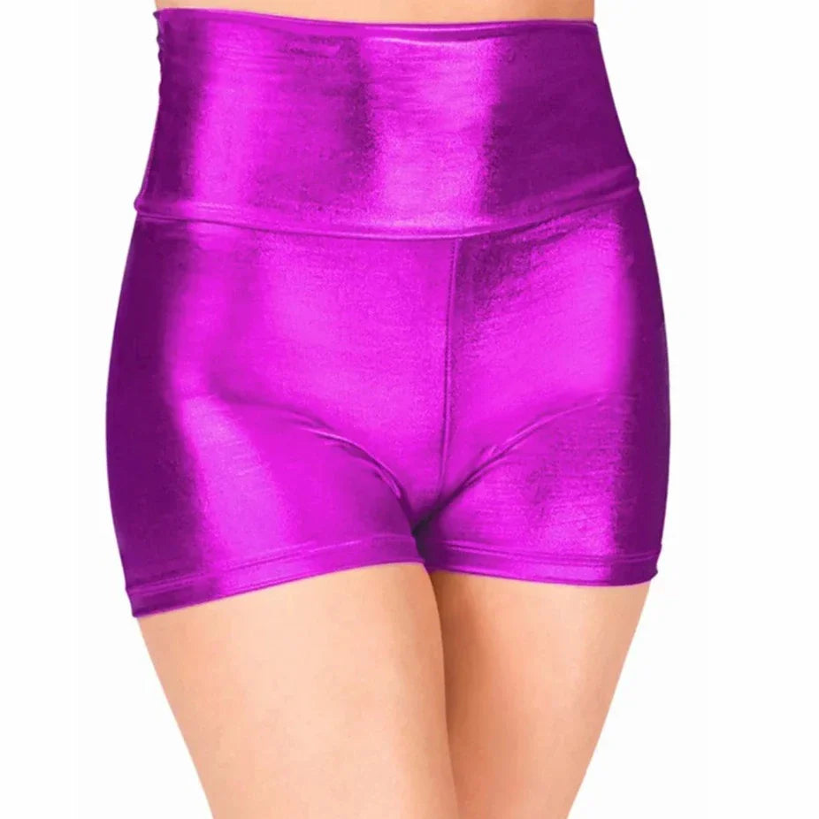 Women Metallic Dance Shorts Shiny Workout Shorts For Girls Gymnastics Red High Waisted Shorts Skinny Underpants-Dollar Bargains Online Shopping Australia