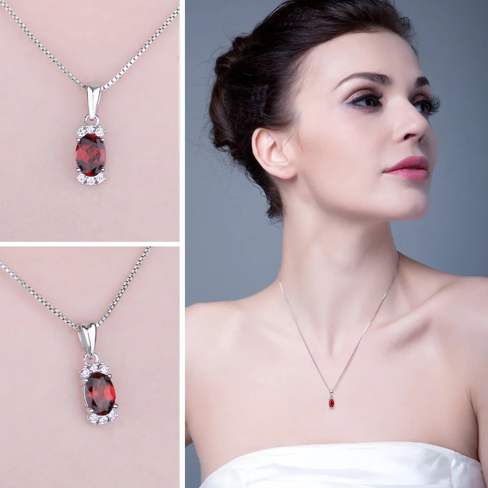 Oval Red Natural Garnet 925 Sterling Silver Pendant for Women Fashion Gemstone Necklace Jewelry Without Chain
