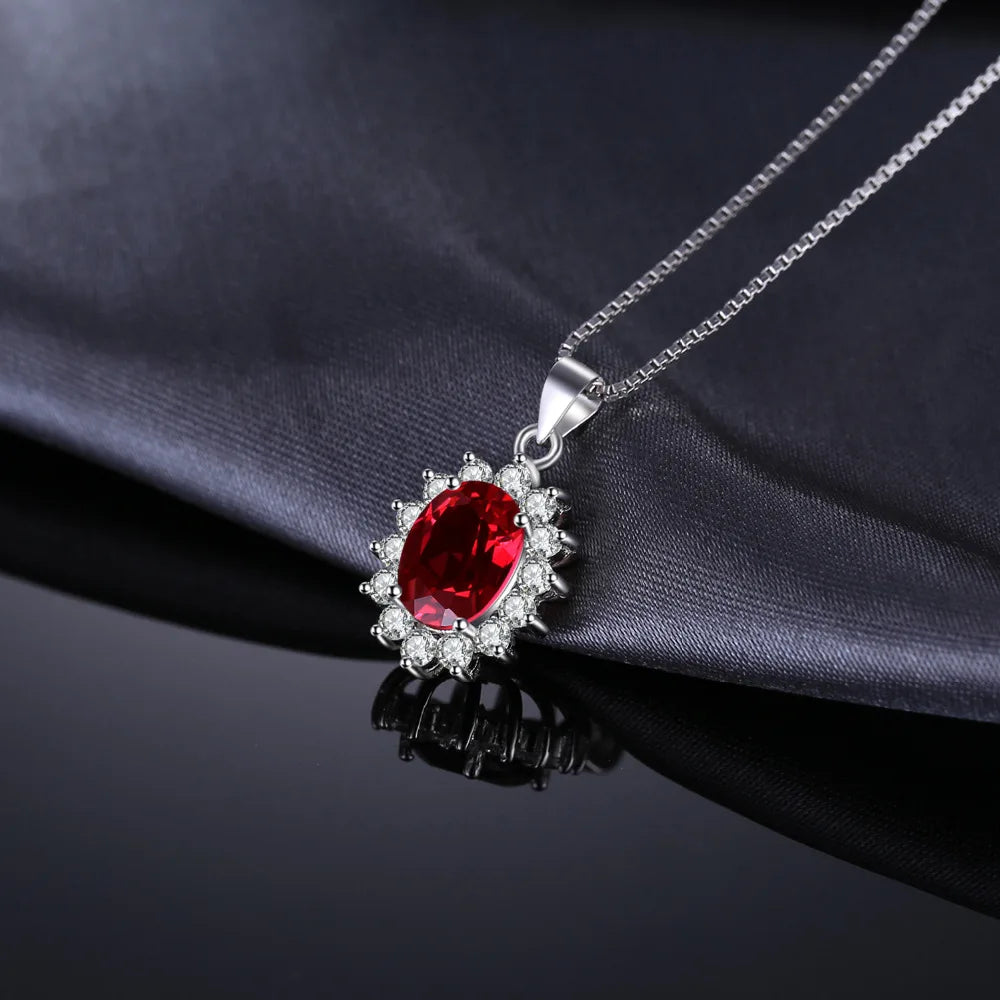 2.5ct Diana Natural Red Garnet 925 Sterling Silver Engagement Pendant Necklace for Woman Fashion