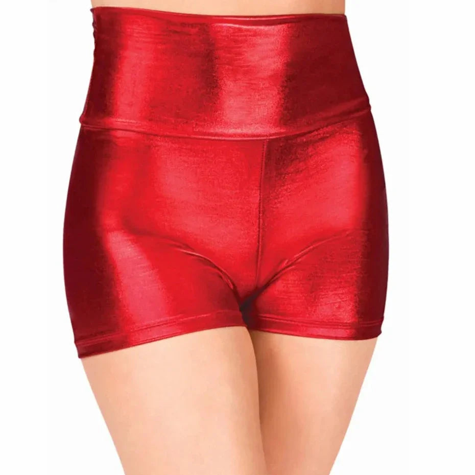 Women Metallic Dance Shorts Shiny Workout Shorts For Girls Gymnastics Red High Waisted Shorts Skinny Underpants-Dollar Bargains Online Shopping Australia